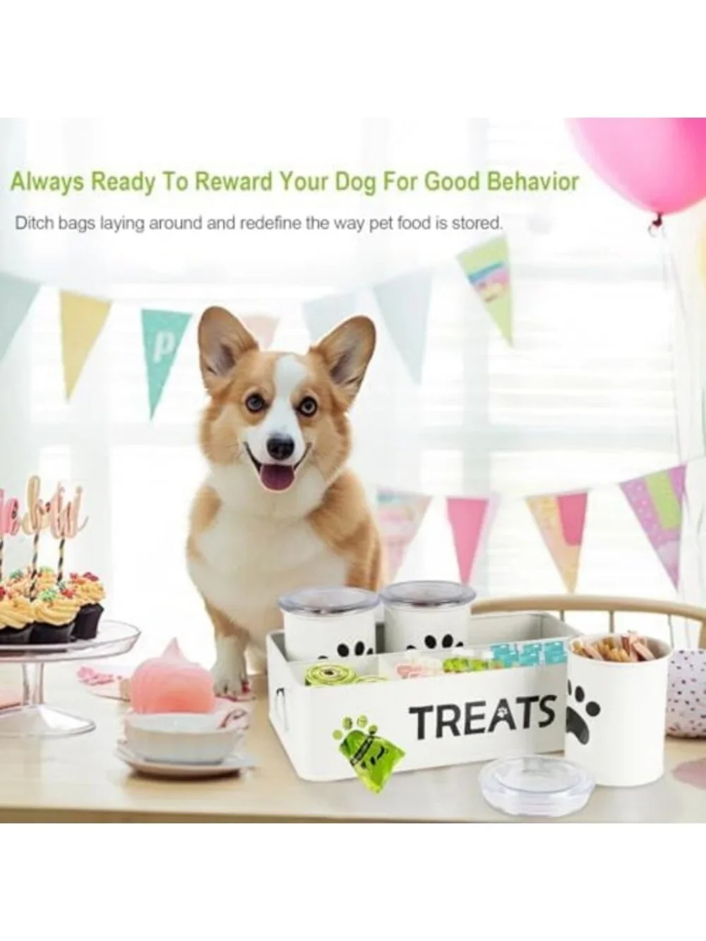 Airtight Dog Treat Canister Set of 3 - Metal Pet Treat Jars for Countertop